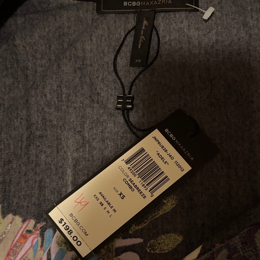 BCBG Black and Teal Floral Long Sleeve Adele Dress - Picture 4 of 5